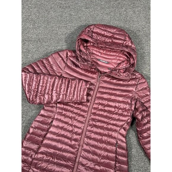 Arc'teryx Nuri Coat Women Large Burgundy Goose Down Full Zip Parka Hooded Nylon - Picture 1 of 9
